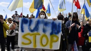 Ankara, Turkey - MARCH.05,2022: Ukrainians and Crimean Turks protested against Russia.