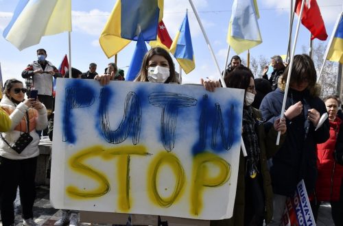 Ankara, Turkey - MARCH.05,2022: Ukrainians and Crimean Turks protested against Russia.